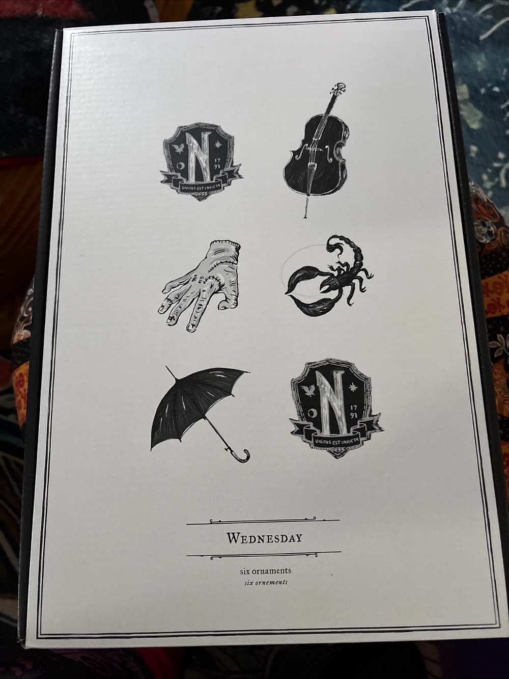 Pottery Barn Black and White Wednesday Ornament Set